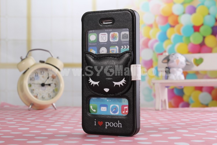 Double View Window Cat-pad Protection Cell Phone Leather Case Cover For Apple iPhone 6