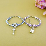 Wholesale - Jewelry Lovers Bracelets Created Infinity Charm Chain Heart-shaped Key Lock Couple Bangles 2Pcs Set