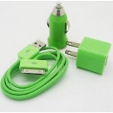 Wholesale - Car Charger + USB Data Charger Cable + Wall Charger Adaptor for iPod/iTouch/ iPhone Series-Green