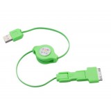 Wholesale - 3-in-1 Retractable USB Sync Cable for iPhones 30-Pin/Mini USB/Micro USB Male to Male Data/Charging Cable-Green