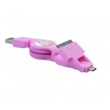 Wholesale - 3-in-1 Retractable USB Sync Cable for iPhones 30-Pin/Mini USB/Micro USB Male to Male Data/Charging Cable-Pink