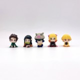 Wholesale - 5Pcs/Set Demon Slayer Action Figures PVC Display Models Kids Toys Cake Toppers Sitting Posture 4CM/1.6Inch Tall