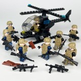wholesale - 8Pcs Military Soldiers Minifigures + 1 Helicopter Building Blocks Mini Figures Toys with Weapons and Accessories