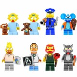 Wholesale - 8Pcs The Simpsons Building Blocks Maggie Wigan Mouse Cat Mini Action Figures DIY Bricks Kids Toys Set SP1017