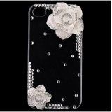 Wholesale - Graceful Hard Plastic Cover Case Protector with Rhinestone Flower Pattern for iPhone 4/4S-White