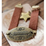 Wholesale - Wide Leather Star With handmade Letter Vintage Bracelet