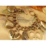 Wholesale - Vingtage Alloty Bracelet with Cross & Wing & Peach Heart Pendants (TB496)