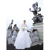 Wholesale - MTF V-neck Elegant A-line Train Wedding Dress with Sleeves S1293