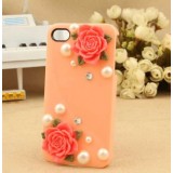 Wholesale - Handmade Camellia Candy Color Rhinestone Case for iPhone 4/4s