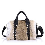 Wholesale - Stylish Fur & PU Soild Color Handbag Shoulder Bag Messenger Bag