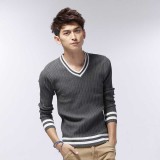 Wholesale - Fashionable V-Neck Sweater with Stripe Neckline/Hem (8-302-M09)