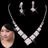 Wholesale - Shiny Square Design Alloy with Rhinestone Women's Jewelry Set Including Necklace, Earrings