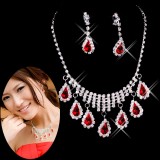 Wholesale - Shiny Design Alloy with Red Rhinestone Women's Jewelry Set Including Necklace, Earrings