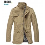 Wholesale - Men's Coat 100% Cotton Slim Pure Color Stand Collar Fashion (1616-Y205)