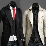 Wholesale - Men's Coat Double-Breasted Medium Length Wide Lapel Pure Color (10-209-6389)