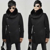 Wholesale - Men's Coat Fur Collar Medium Length Wool Business Casual Pure Color (8-1018-H20)