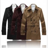 Wholesale - Men's Coat Wide Lapel Double-Breasted Medium Length Business Casual Pure Color (11-302-D19)