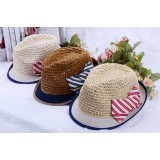 Wholesale - Women's Strawhat Stripes Bow-Tie Design Narrow-Brimmed