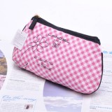 Wholesale - Lovely Cotton Cute Lattice Pattern Cosmetic Bag Pink