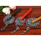 Wholesale - Mental Chain Dog Collar with Leash for Middle-sized/Large Dogs Man-made Leather Handle