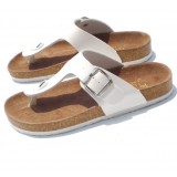 Wholesale - White Flip-flop PU Leather Corkwood Sandals