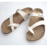 Wholesale - White PU Leather Corkwood Sandals Roman Sandals