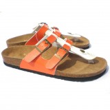 Wholesale - Orange and White Color Matching 2 Buckles Flip-flop Corkwood Sandals