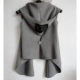 Wholesale - Solid Colored Hooded Knitted Waistcoat