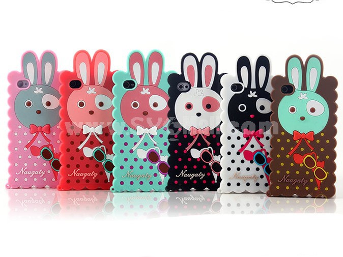 Cartoon Rabbit with Bowknot Décor Pattern Silicone Case for iPhone4/4s