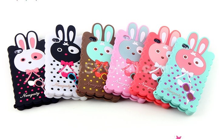 Cartoon Rabbit with Bowknot Décor Pattern Silicone Case for iPhone4/4s