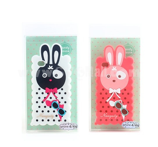 Cartoon Rabbit with Bowknot Décor Pattern Silicone Case for iPhone4/4s