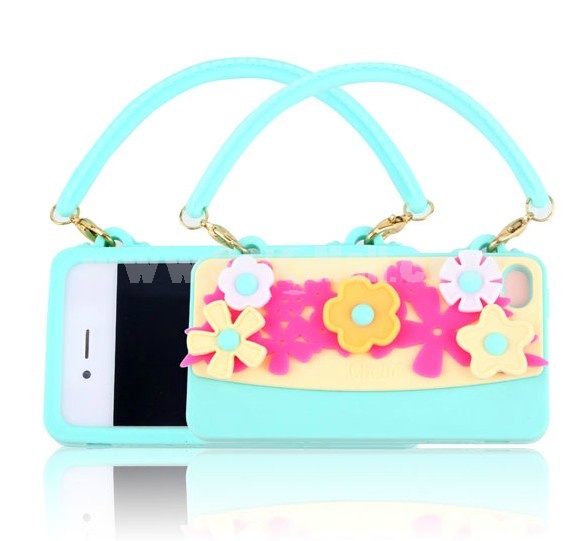 Lovely Handbag with Flora Décor Pattern Silicone Case for iPhone4/4s