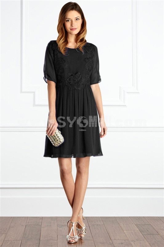 2013 New Arrival Short Sleeve Flower Decorative Slim Dress Evening Dress KC056