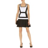 Wholesale - Fashion Color Contrast Square-cut Collar Dress Evening Dress DQ168