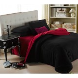 Wholesale - LLANCL Pure Color 4 Pieces Duvet Cover Set Bedding Set -- Red/Black